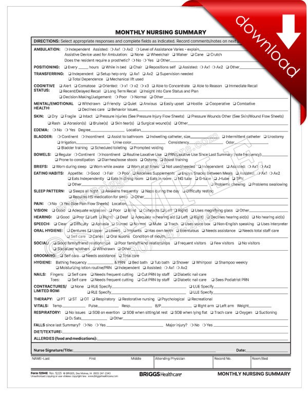 Monthly Nursing Summary - DIGITAL FORM